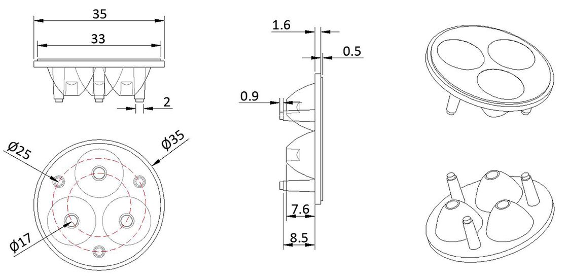 Indoor Lighting Lens PC/PMMA Durable Material 93%+ Transmittance φ67mm 3030LEDs Lens